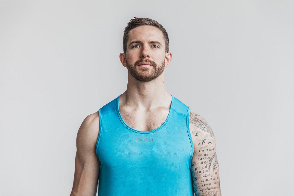 Nobull Lightweight Textured Neon Men's Tank Tops Blue Camo | Australia (LF8356)